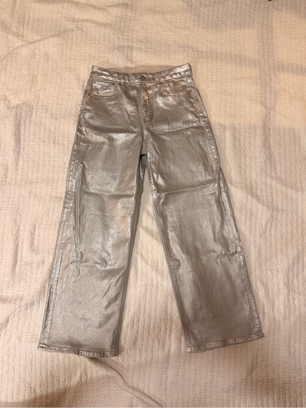 American Eagle Outfitters Metallic Silver Straight-Leg Jeans
